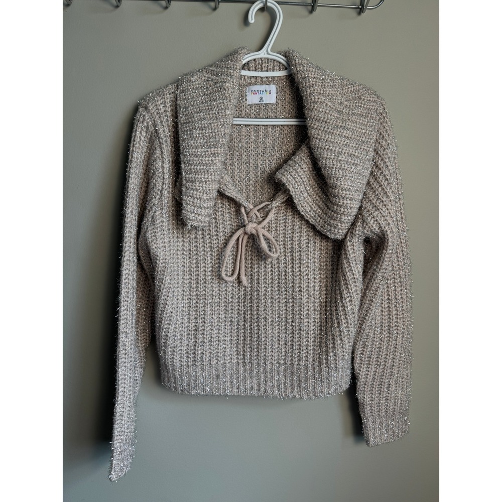 Compañia Fantastica Womens Muted Salmon Metallic Knit Sweater S Sparkle Holiday
